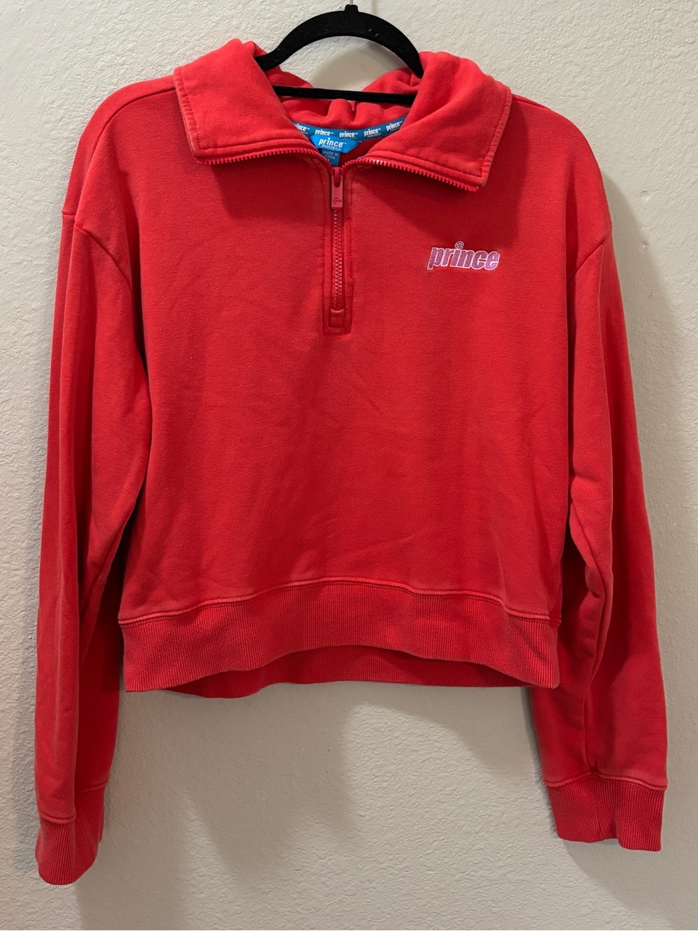 Prince Pickleball Quarter Zip Cropped Sweatshirt Coral Pink Size Large